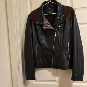 Leather Jacket Leopard and Brown Detail